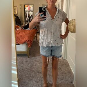 Old Navy Black and White Striped Button-Down Shirt w/strawberries